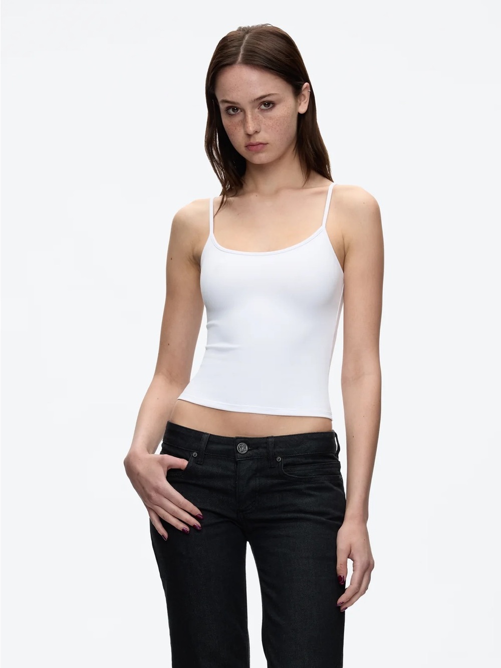 New Tank Air Women’s Slim White Spaghetti-Strap Tank Top XS in Milk